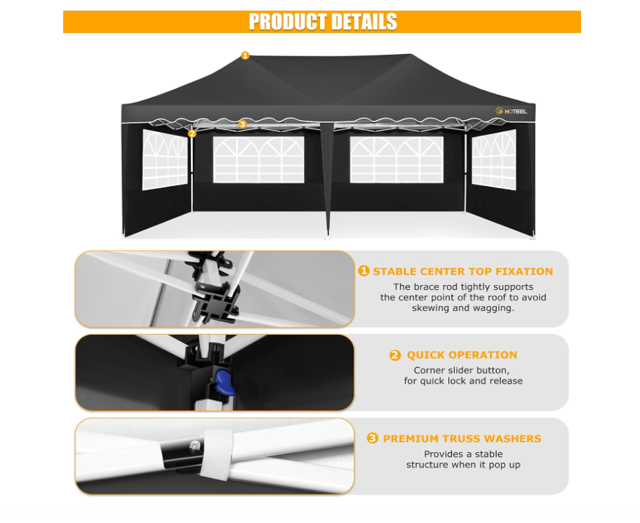 Pop Up Gazebo – Vouwtent – Partytent – Markt Tent – Tuinpaviljoen – Grijs – 3x6 Meter – 420D Oxford Met UPF50+ UV-Bescherming
