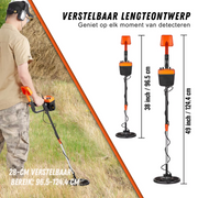 Metaaldetector - Metaalzoekapparaat voor professionals - Hoge nauwkeurigheid - Oplaadbaar - LCD-scherm - Verstelbaar 38-49in - 8in spoel - Zwart en oranje
