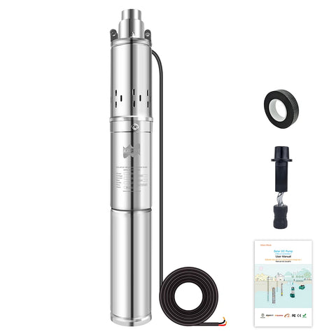 Mars Rock - Water Pump - Deep Well Submersible Pump - Solar DC Deep Well Pump - 400W - Stainless Steel - Silver