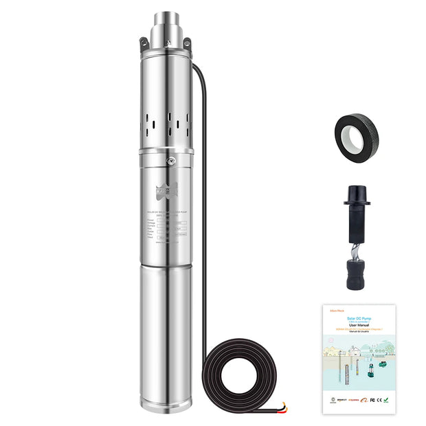 Mars Rock - Water Pump - Deep Well Submersible Pump - Solar DC Deep Well Pump - 400W - Stainless Steel - Silver