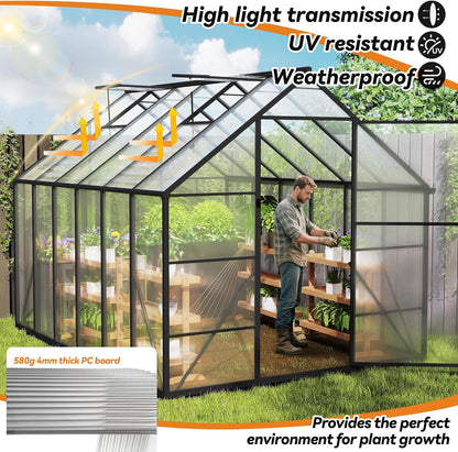 Kweekkas – Tuinkas – Serre – Plantenkas – Aluminium Frame – 310 x 250 x 205 cm – Weerbestendig Met Ventilatie – Schuifdeur En Fundering