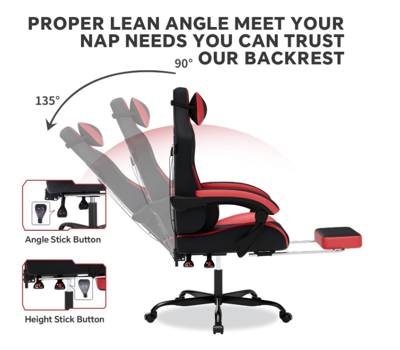 Gamingstoel – Gamestoel – Gaming Chair – Game Stoel – Bureaustoel – Ergonomisch Design – Verstelbare Voetensteun – PU Lederen Bekleding – Max Belastbaarheid 150 kg