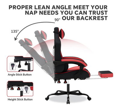 Gamingstoel – Gamestoel – Gaming Chair – Game Stoel – Bureaustoel – Ergonomisch Design – Verstelbare Voetensteun – PU Lederen Bekleding – Max Belastbaarheid 150 kg