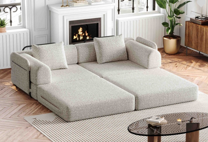 2-Zits Chenille Sofa Bed – Slaapbank – Bedbank – Sofa – Houderbank – Khaki – Met Opbergruimte – Robuust Metalen Frame - QUORE