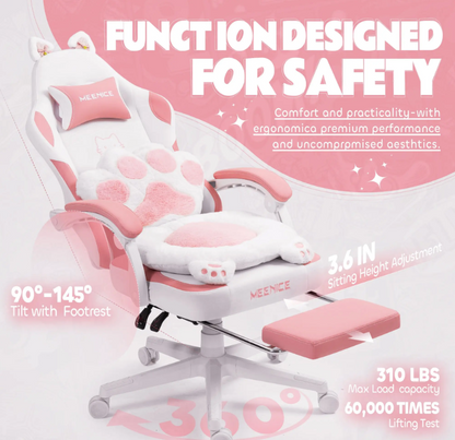 Gamingstoel – Bureaustoel – Racestoel – Computestoel – Gamelounge Stoel – Ergonomisch Recliner – Verstelbare Voetsteun – Roze/Zwart