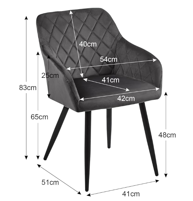 Eetkamerstoel – Stoel – Kuipstoel – Keukenstoel – Fauteuil – Velvet Bekleding – Met Armleuning – Metalen Onderstel – Ergonomisch Memory Foam - Grijs