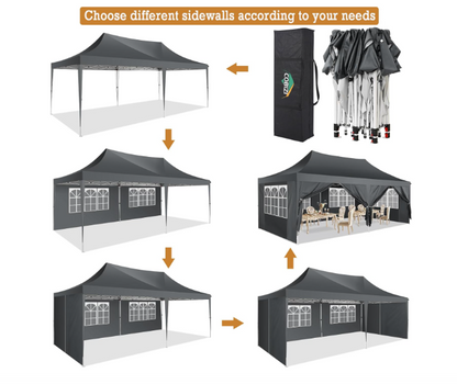 Partytent – Feesttent – Paviljoen – Tuintent – Opvouwbare Tent – 3x6 m – Waterdicht Polyester – 4 Afneembare Zijwanden – Verstelbare Hoogte – Draagbare Pop-up