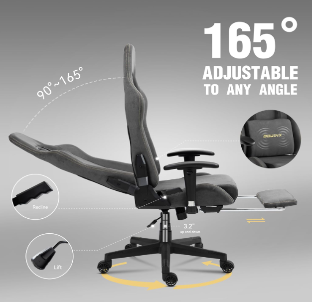 Ergonomische Gamingstoel – Bureaustoel – Computestoel – Recliner Stoel – Gamestoel Met Voetsteun – Verstelbare Rugleuning – Hoogwaardige Kunstleren Bekleding – Grijs
