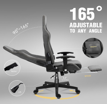 Ergonomische Gamingstoel – Bureaustoel – Computestoel – Recliner Stoel – Gamestoel Met Voetsteun – Verstelbare Rugleuning – Hoogwaardige Kunstleren Bekleding – Grijs