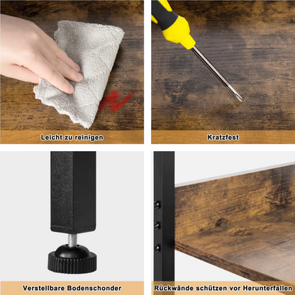Boekenkast – Industrieel Boekenrek met Houten Planken en 4 Haken – Multifunctionele Boekenplank - Stellingkast - Keukenrek – Open Opbergrek voor Woonkamer, Keuken of Kantoor – 40x170x36 cm – Zwart & Hout - QUORE
