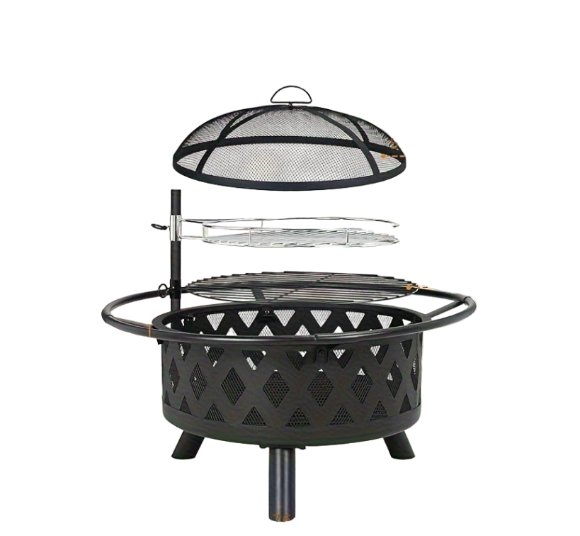 Vuurkorf – Tuinhaard – Buitenhaard – Vuurmand – Vuurschaal – 76 cm Diameter – Draaibaar Grillrooster – Veilig Vonkscherm – Stevig Metaal