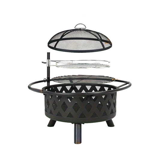Vuurkorf – Tuinhaard – Buitenhaard – Vuurmand – Vuurschaal – 76 cm Diameter – Draaibaar Grillrooster – Veilig Vonkscherm – Stevig Metaal