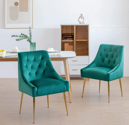 Velvet Stoelen – Eetkamerstoelen – Bureaustoelen – Dining Chairs – Zitstoelen – Set Van 2 – Metalen Poten – Zachte Gewatteerde Zit – Geschikt Voor Harde Vloeren – Cyan