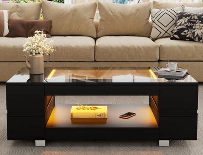 Salontafel – Sofa Tafel – Woonkamertafel – Bijzettafel – Lounge Tafel – Zwart – Hout – Compact Design