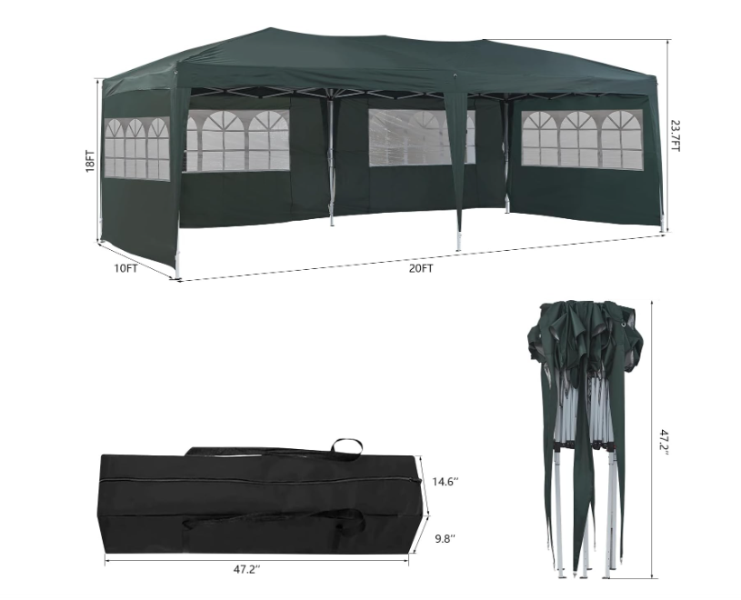 Tuinpartytent – Tuinpaviljoen – Partytent – Buitentent – Paviljoen – 3x6 Meter – Verstelbare Hoogte – Waterdicht Oxford Polyester – Stevig Stalen Frame – 4 Zijpanelen Met Ritsen – Groene Variant