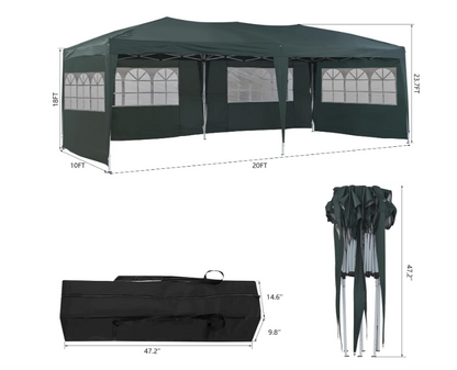 Tuinpartytent – Tuinpaviljoen – Partytent – Buitentent – Paviljoen – 3x6 Meter – Verstelbare Hoogte – Waterdicht Oxford Polyester – Stevig Stalen Frame – 4 Zijpanelen Met Ritsen – Groene Variant