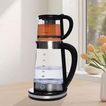 Theeset met Waterkoker en Theepot – Glazen Waterkoker 2.5L + Theepot met Filter 1L – Set van Ketel en Theepot – Voor Thee & Infusies – Stijlvol en Hittebestendig Glas