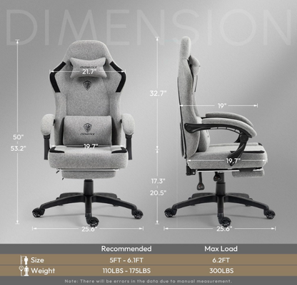 Ergonomische Gamestoel – Bureaustoel – Computerstoel – Racestoel – Zwart Grijs – Verstelbare Rugleuning – Inclusief Voetsteun en Hoofdsteun