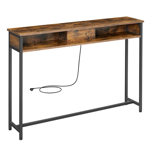 Bijzettafels - Console tafel - Entree tafel - Smal - Hout - Staal - 25 cm x 120 cm x 81 cm - Bruin - QUORE