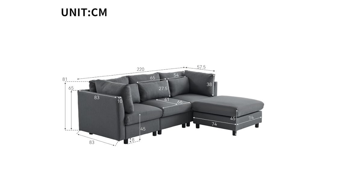 Moderne Hoekbank 3 Zits – L Vormige Bank – Sectionele Sofa – Woonkamer Meubel – Sofa Met Ottoman – Gestoffeerd – Stevig Metalen Frame – Comfortabel Design