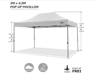 Partytent – Feesttent – Tuinpaviljoen – Easy Up – Opvouwbare Tent – Waterdicht – 3x4,5 Meter – UPF 50+ Zonnebescherming
