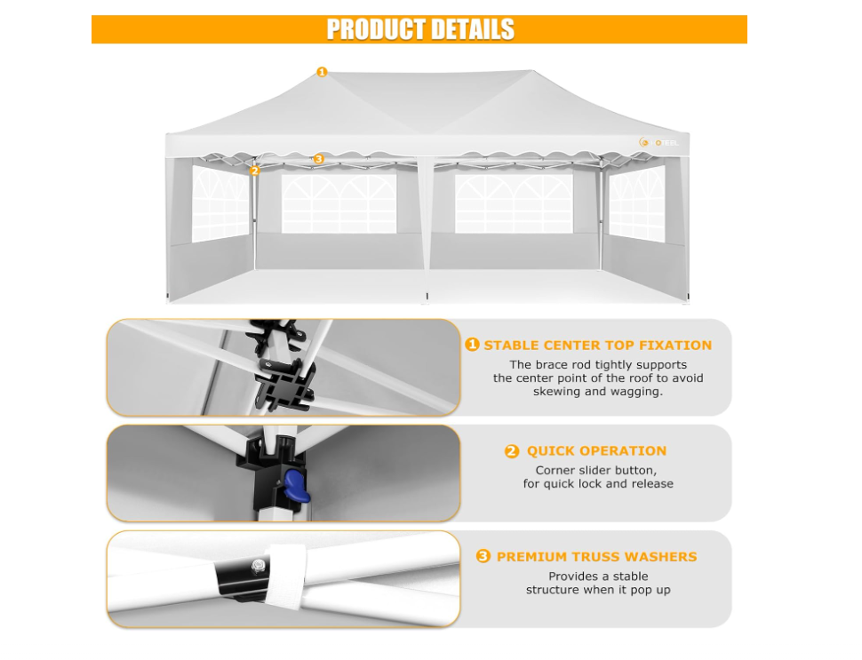 Partytent – Paviljoen – Tuintent – Easy-up Tent – Feesttent – 3x6m – Waterdicht 420D Oxford Stof – UPF50+ UV-Bescherming