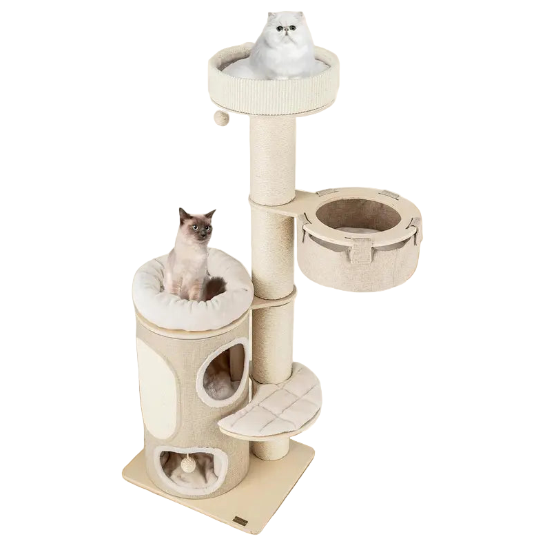 Kattenkrabpaal – Krabpaal – Krabmeubel – Kattenhuis – Klimpaal – 2-laags met Sisal Bekleding – Inclusief Hangmat en Speelballen