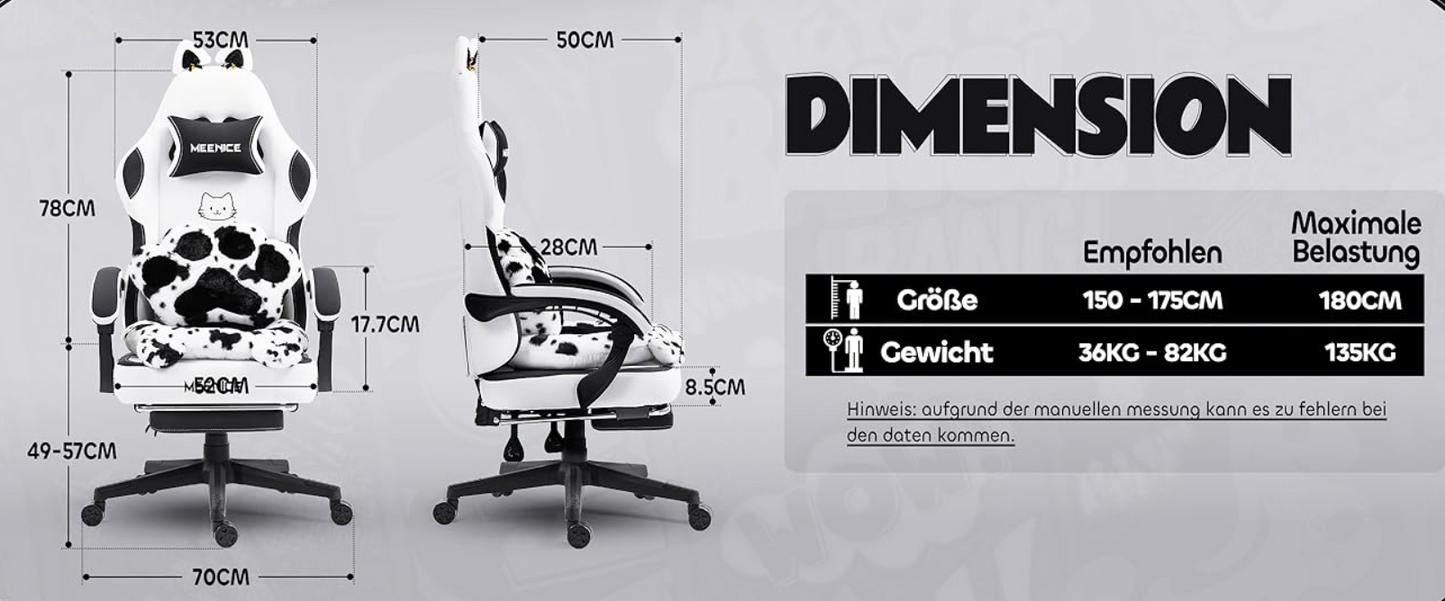 Ergonomische Gamingstoel – Bureaustoel – Gamestoel – Werkstoel – Kantoorstoel – Met Verstelbare Voetensteun – Sofa-Grade Bagged Spring Kussen – Max. Belastbaar 158,76 KG – Wit