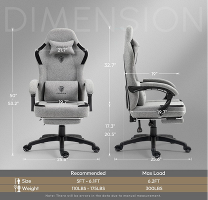 Ergonomische Hoge Bureaustoel – Comfortstoel – Werkstoel – Computerstoel – Bureauzetel – Verstelbare Rugleuning en Hoofdsteun – Met Voetensteun en Metaal Frame (Grijs)