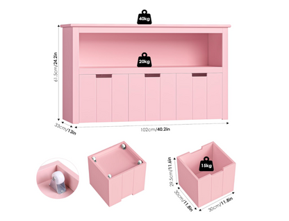 Rolkast – Opbergkast – Ladeblok – Mobiele Kast – Opbergmeubel – 3 Lades – Houten Constructie – Geruisloze Wieltjes – Roze