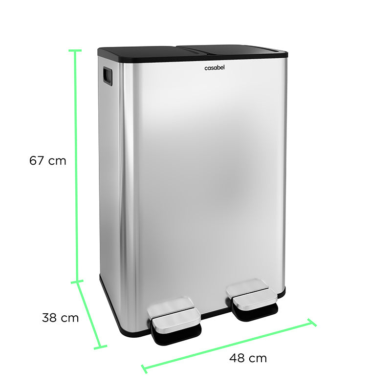 Keukenafvalemmer – Afvalbak – Prullenbak – Vuilnisbak – Recyclingbak – Dubbele Compartimenten 2x30L – RVS Geborsteld – Antigeur & Vingerafdrukbestendig
