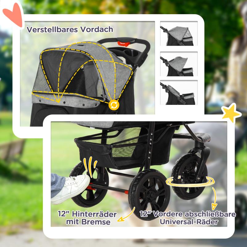 Hondenbuggy – Wandelwagen – Dierenwagen – Hondenwagen – Huisdierenwagen – Vouwbaar Ontwerp – Luchtbanden – Stevig IJzeren Frame – Geschikt Tot 25 kg