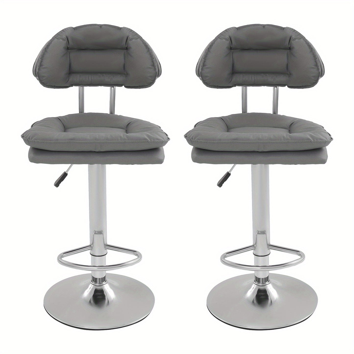 Barstoel – Barkruk – Barstoel Kruk – Keukenstoel – Bistrostoel – Verstelbare Zithoogte 62-82 cm – 360° Draaibaar – Set van 2 – Donkergrijs Met Metalen Onderstel