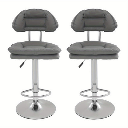 Barstoel – Barkruk – Barstoel Kruk – Keukenstoel – Bistrostoel – Verstelbare Zithoogte 62-82 cm – 360° Draaibaar – Set van 2 – Donkergrijs Met Metalen Onderstel