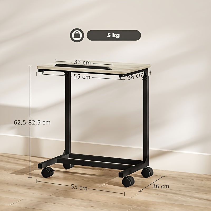 Modern C-Shaped Side Table with Height Adjustment - Heavy-Duty Metal Coffee table, Space-Saving Rolling Desk for Living Room, Home Office, Bedroom - Easy Assembly, No Wood Parts - White (21.6x14.2x24.6-32.5in)