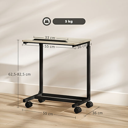 Modern C-Shaped Side Table with Height Adjustment - Heavy-Duty Metal Coffee table, Space-Saving Rolling Desk for Living Room, Home Office, Bedroom - Easy Assembly, No Wood Parts - White (21.6x14.2x24.6-32.5in)