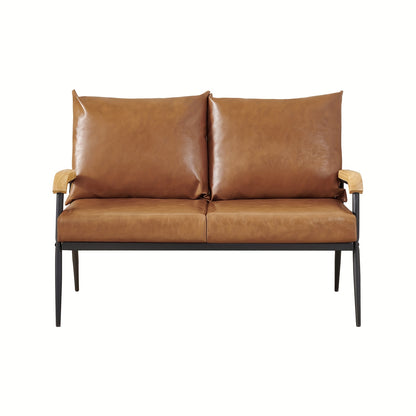 2-Zits Bank – Loveseat – Fauteuil – Lounge Sofa – Settee – PU Leren Kussen – Metalen Frame – Donkerbruin