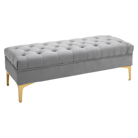 Voetenbankje – Zitelement – Bankje – Poef – Hocker – Lichtgrijs Fluweel – 118x45x42 cm – Gouden Metalen Frame