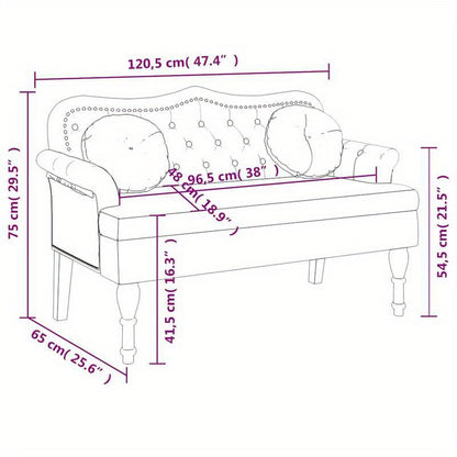 Bankje – Stoel – Zitbank – Lounger – Fauteuil – Donkergrijs Velvet Kussen – Hardhout – Robuust – 120,5x65x75 cm – Comfortabel