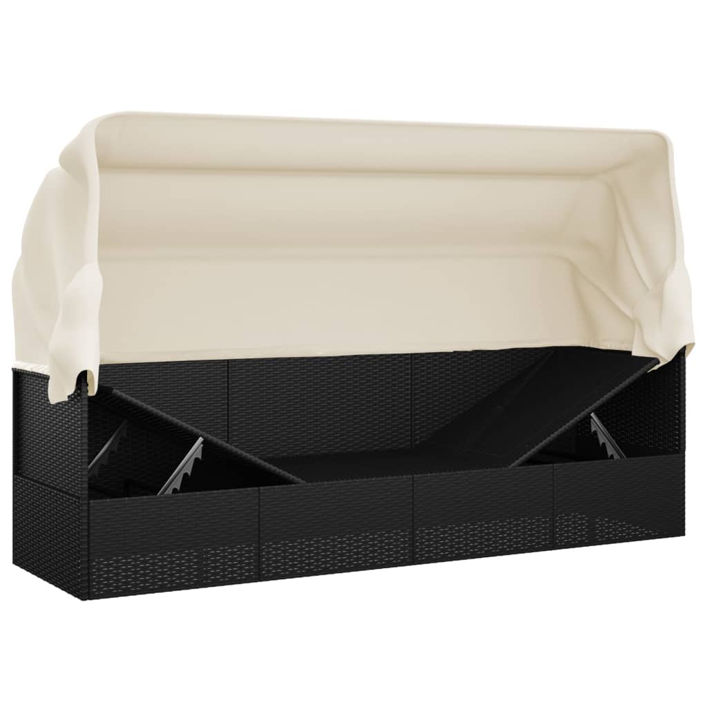 Loungebed – Loungestoel – Zonnebed – Ligbed – Verstelbare Canopy – Poly Rattan – Gepoedercoat Stalen Frame