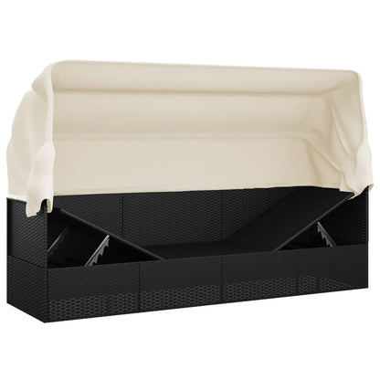 Loungebed – Loungestoel – Zonnebed – Ligbed – Verstelbare Canopy – Poly Rattan – Gepoedercoat Stalen Frame