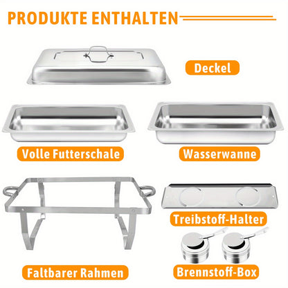 Warmhoudplaat – Buffetwarmer – Chafing Dish – Warmhoudschaal – Rechaud – 6-delig RVS Set – Roll-top Deksel – 7,5 Liter Inhoud