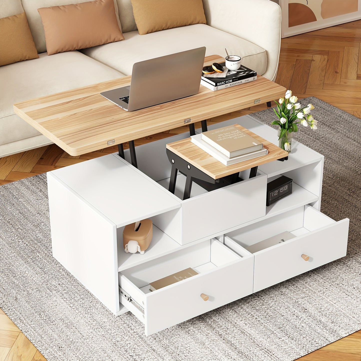 Bankstel – Tweezitsbank – Loveseat – Sofa – Zitzetel – Donkergrijs – Compact Formaat 152x76x84 cm – Met Opbergruimte en Duurzaam Houten Frame