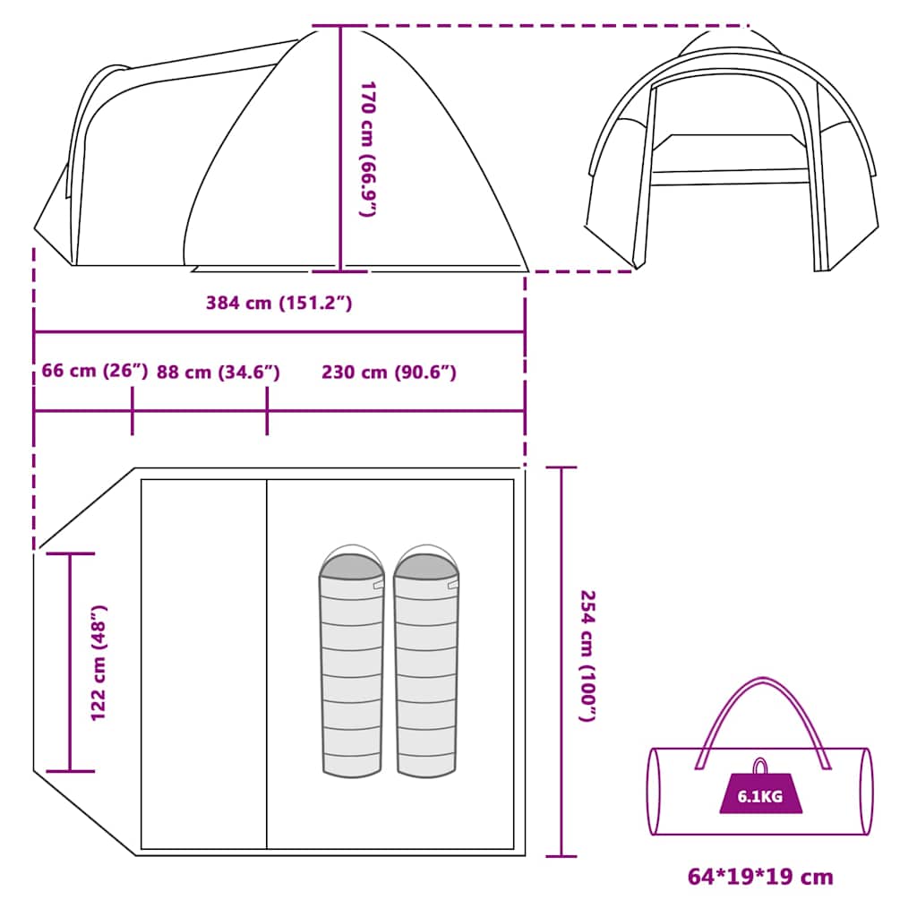 Campingtent – Koepeltent – Kampeertent – Familietent – Outdoor Tent – Ruim voor 6 Personen – Waterdicht Polyester – Brandvertragend