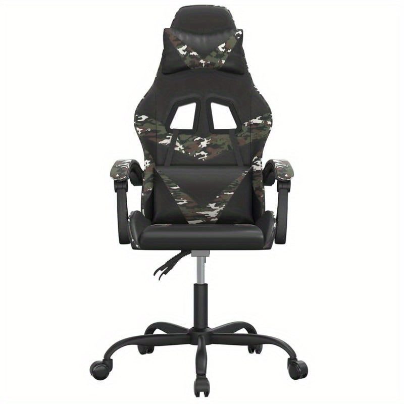 Swivel Gaming Chair in Black Faux Leather And Camouflage.