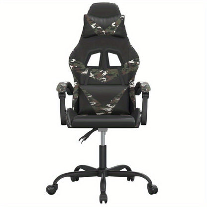 Swivel Gaming Chair in Black Faux Leather And Camouflage.