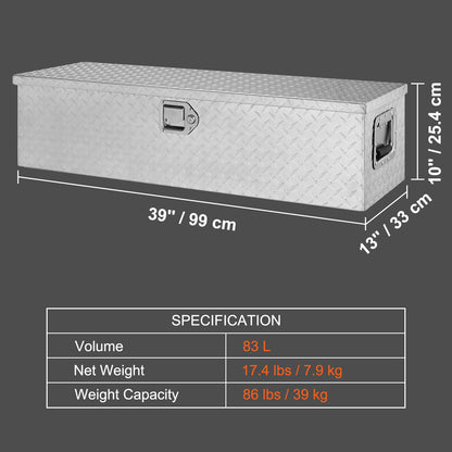 Aluminium Gereedschapskist – Toolbox – Opbergkist – Tool Box – Gereedschapkist – Robuust Diamantpatroon – Inclusief Slot en Handvat – 99 x 33 x 25,4 cm