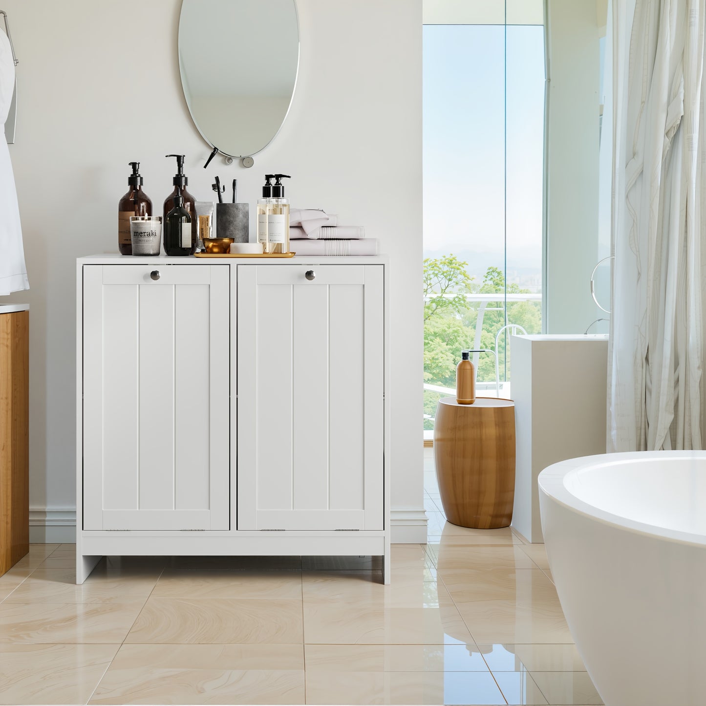 White Metal Storage Cabinet with Tilting Mechanism & Detachable Laundry Basket - Freestanding Entryway Shelf Unit Suitable for, Bedroom, Apartment - Easy Assembly, Space-Saving Modern Furniture (3.2 Cu Ft Closed Storage)