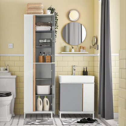 Hoge Kast Badkamer – Badkamerkast Opbergkast Kolomkast Smalle Kast – 50x30x181 Cm – Vochtbestendig MDF – Flexibele Deurmontage