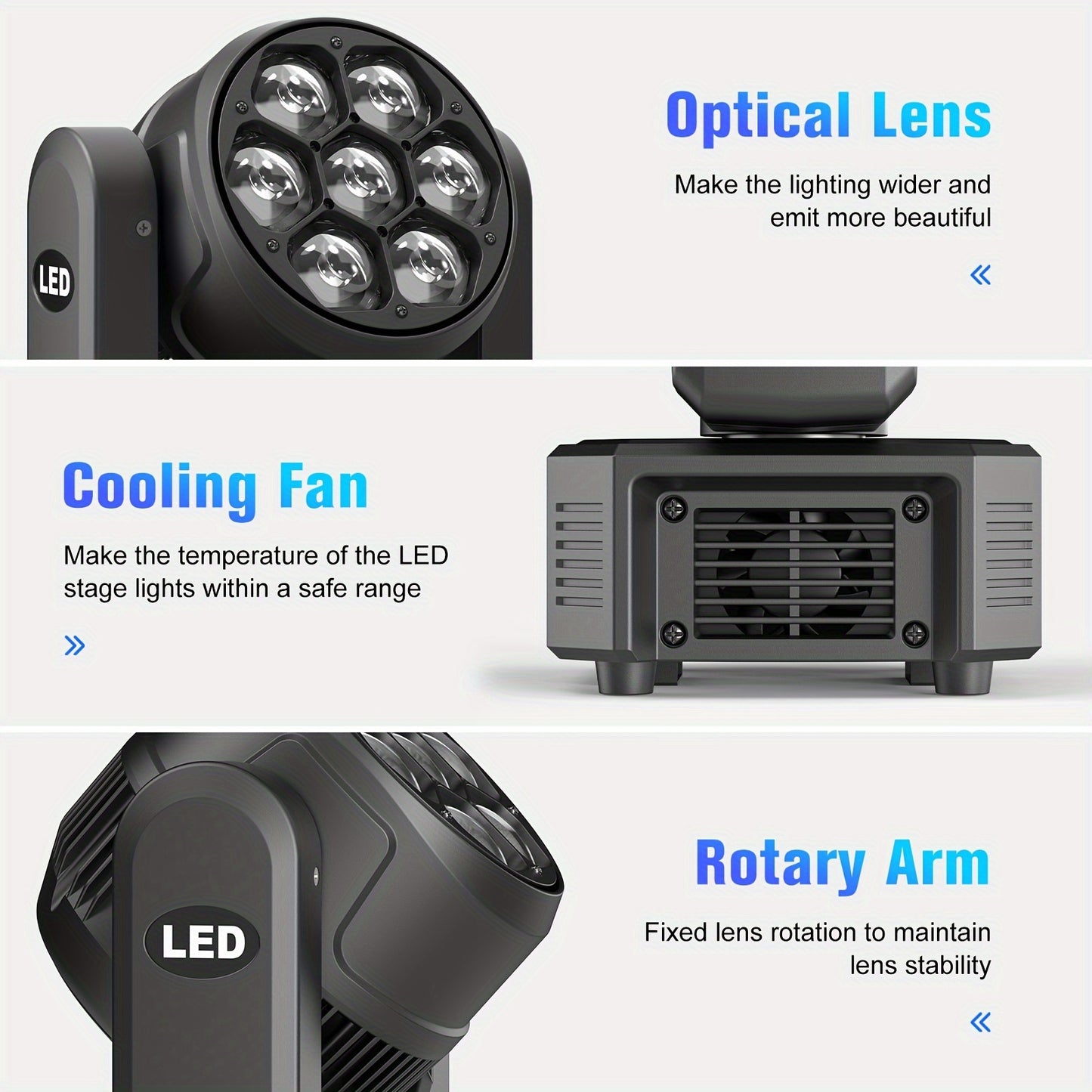 LED Moving Head Beam – DJ Licht – Stage Verlichting – Party Spot – RGBW Kleurensturing – 7x50W, DMX512 Controle